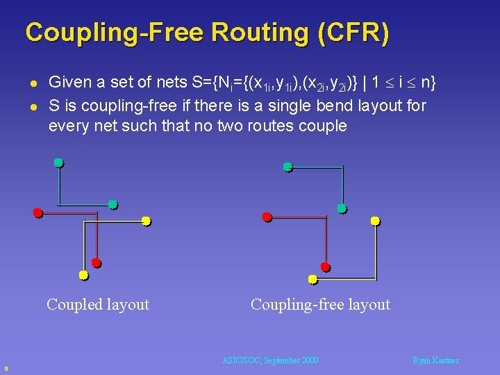 Coupling-Free Routing (CFR) l l Given a set of nets S={Ni={(x 1 i, y