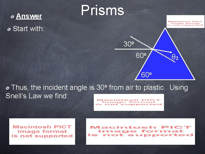 Answer Prisms Start with: 30 o 60 o θ 2 60 o Thus, the