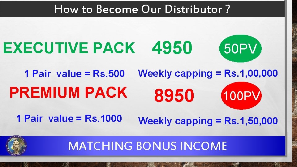How to Become Our Distributor ? EXECUTIVE PACK 1 Pair value = Rs. 500