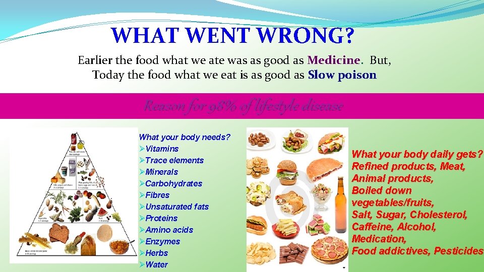 WHAT WENT WRONG? Earlier the food what we ate was as good as Medicine.