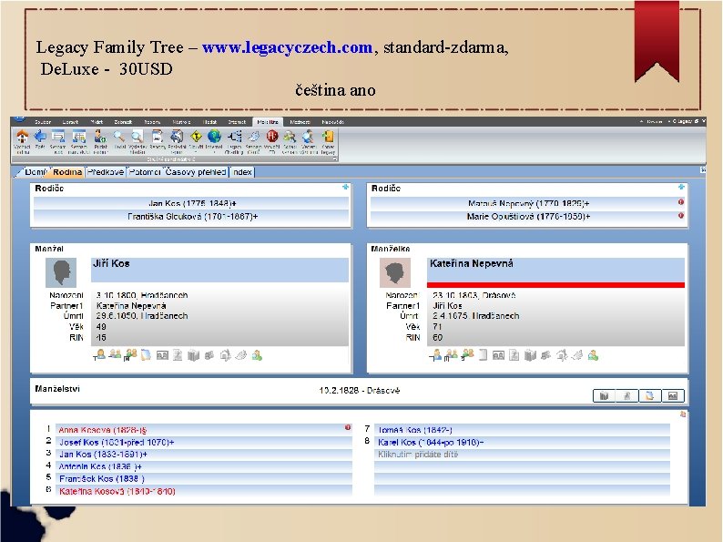 Legacy Family Tree – www. legacyczech. com, standard-zdarma, De. Luxe - 30 USD čeština