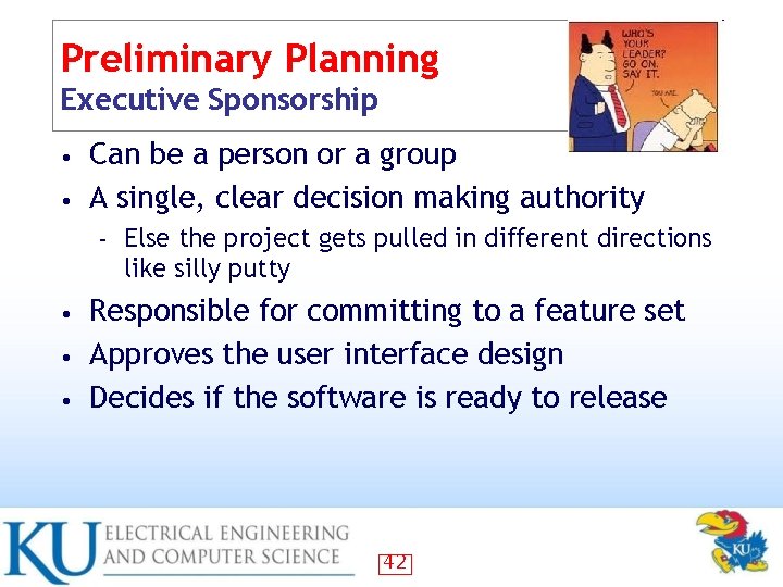 Preliminary Planning Executive Sponsorship Can be a person or a group • A single,