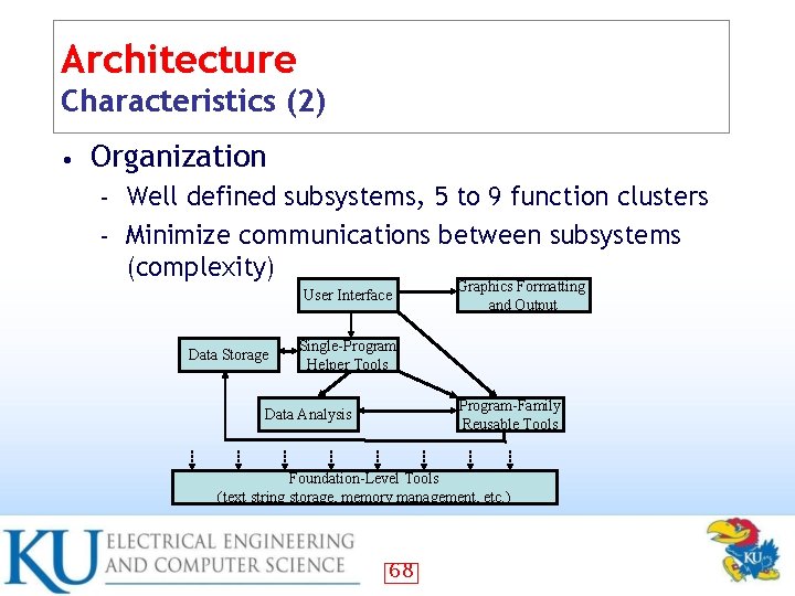 Architecture Characteristics (2) • Organization Well defined subsystems, 5 to 9 function clusters –