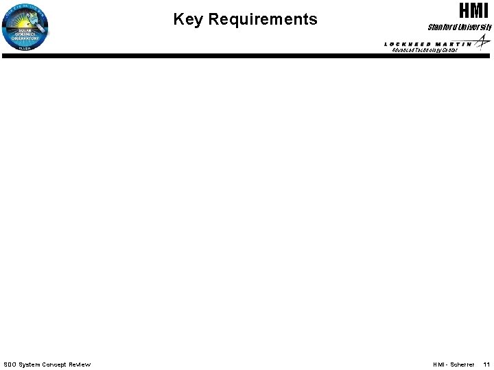 Key Requirements HMI Stanford University Advanced Technology Center SDO System Concept Review HMI -