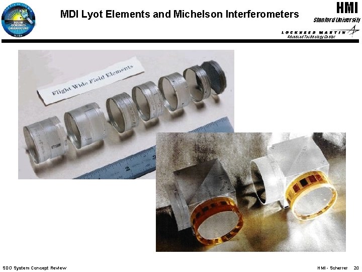 MDI Lyot Elements and Michelson Interferometers HMI Stanford University Advanced Technology Center SDO System