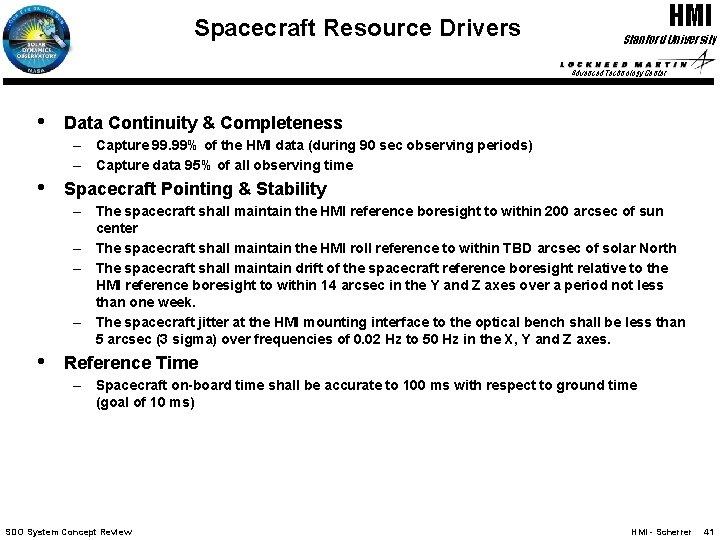 Spacecraft Resource Drivers HMI Stanford University Advanced Technology Center • Data Continuity & Completeness