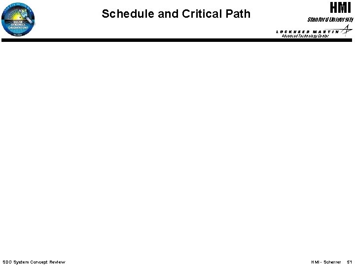 Schedule and Critical Path HMI Stanford University Advanced Technology Center SDO System Concept Review