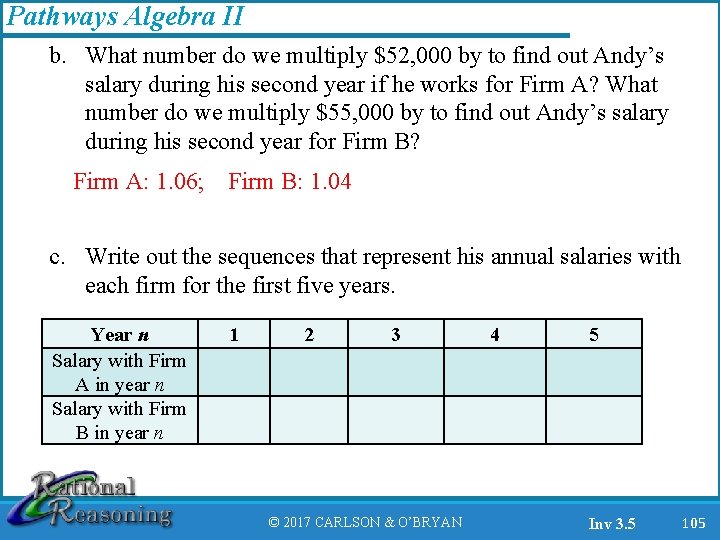 Pathways Algebra II b. What number do we multiply $52, 000 by to find