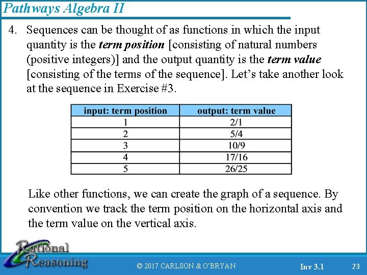 Pathways Algebra II 4. Sequences can be thought of as functions in which the