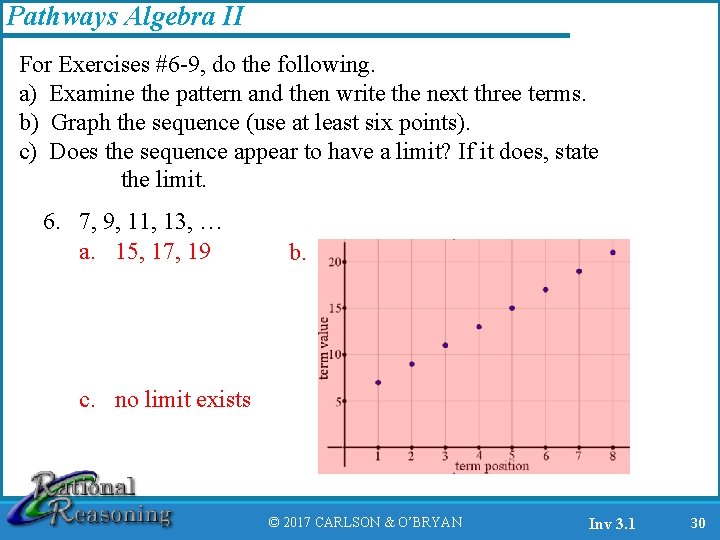 Pathways Algebra II For Exercises #6 -9, do the following. a) Examine the pattern