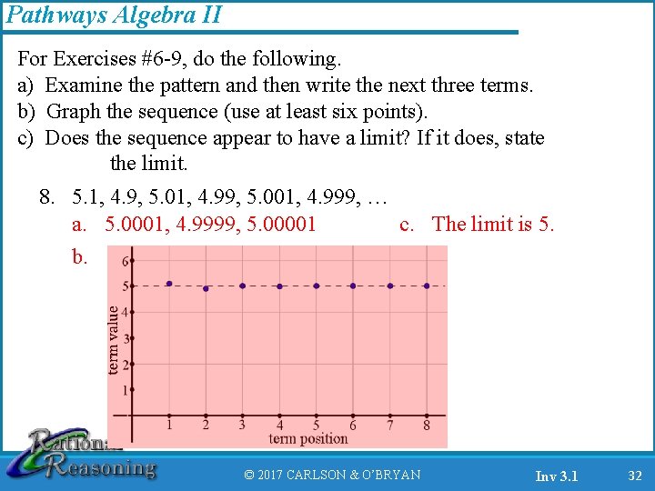Pathways Algebra II For Exercises #6 -9, do the following. a) Examine the pattern