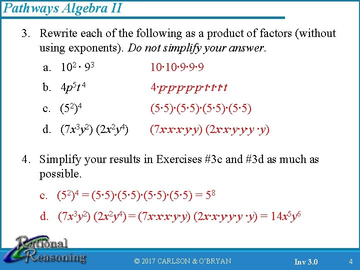 Pathways Algebra II 3. Rewrite each of the following as a product of factors