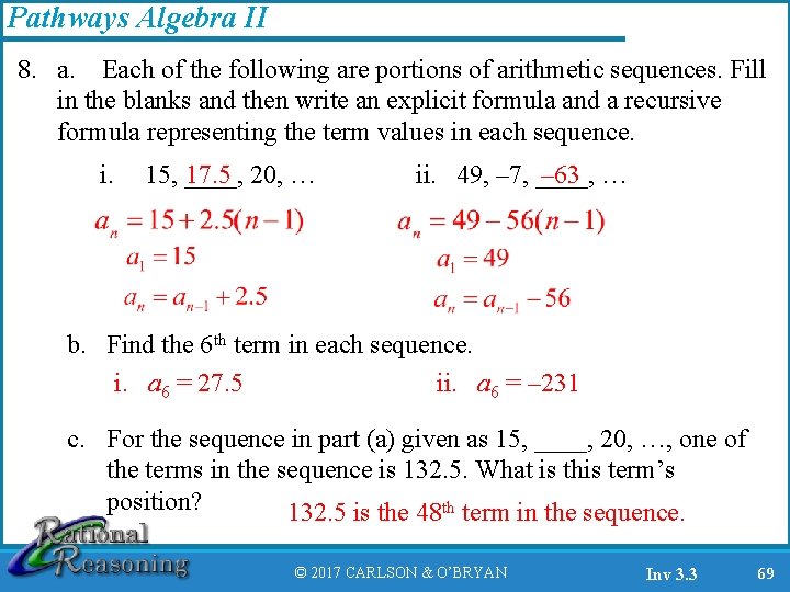 Pathways Algebra II 8. a. Each of the following are portions of arithmetic sequences.