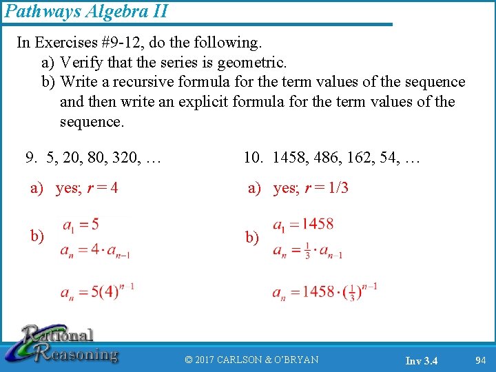 Pathways Algebra II In Exercises #9 -12, do the following. a) Verify that the