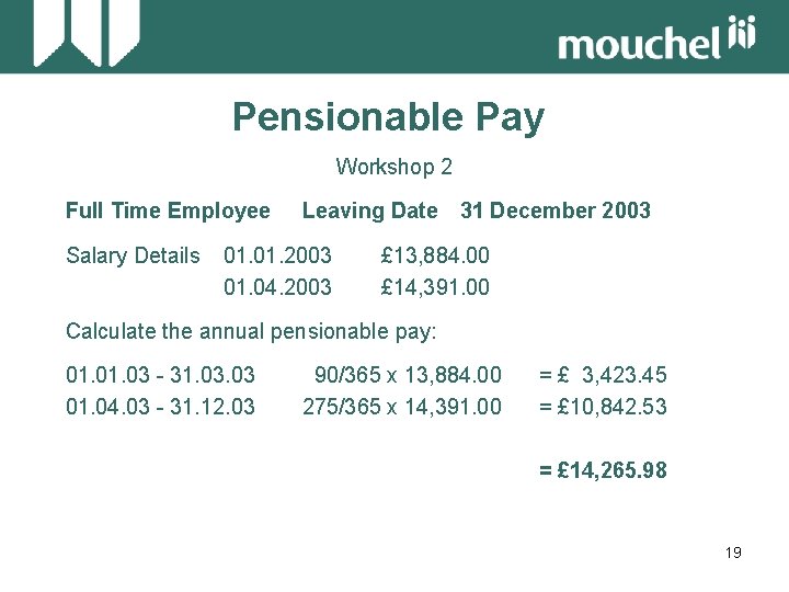 Pensionable Pay Workshop 2 Full Time Employee Salary Details Leaving Date 31 December 2003