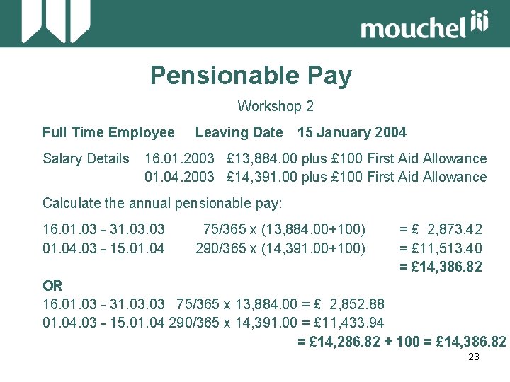 Pensionable Pay Workshop 2 Full Time Employee Salary Details Leaving Date 15 January 2004