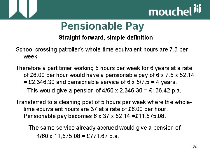 Pensionable Pay Straight forward, simple definition School crossing patroller’s whole-time equivalent hours are 7.