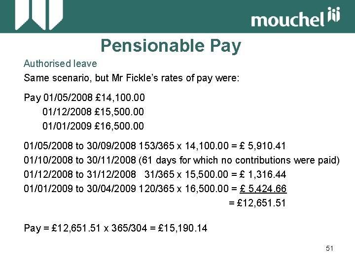 Pensionable Pay Authorised leave Same scenario, but Mr Fickle’s rates of pay were: Pay