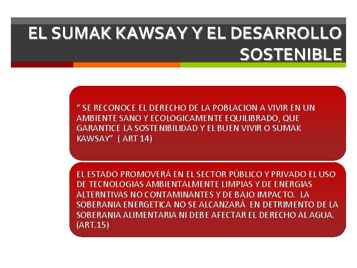 EL SUMAK KAWSAY Y EL DESARROLLO SOSTENIBLE “ SE RECONOCE EL DERECHO DE LA