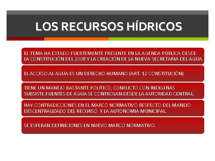 LOS RECURSOS HÍDRICOS EL TEMA HA ESTADO FUERTEMENTE PRESENTE EN LA AGENDA PÚBLICA DESDE