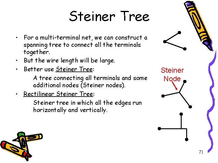 Steiner Tree • For a multi-terminal net, we can construct a spanning tree to