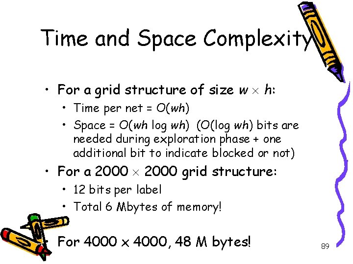 Time and Space Complexity • For a grid structure of size w h: •