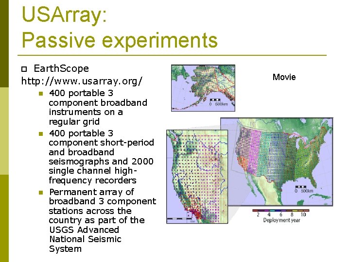 USArray: Passive experiments Earth. Scope http: //www. usarray. org/ 400 portable 3 component broadband