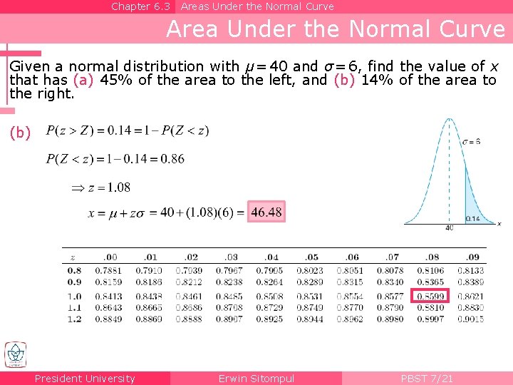 Chapter 6. 3 Areas Under the Normal Curve Area Under the Normal Curve Given