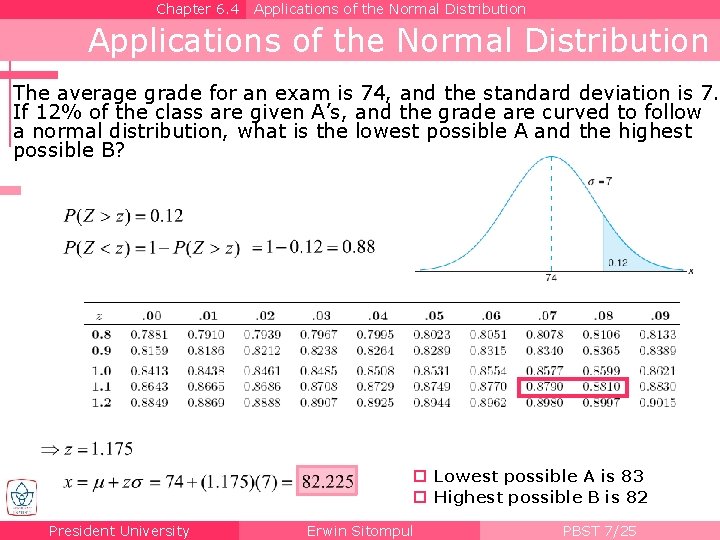 Chapter 6. 4 Applications of the Normal Distribution The average grade for an exam