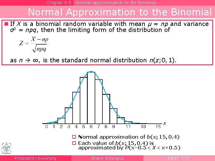 Chapter 6. 5 Normal Approximation to the Binomial n If X is a binomial