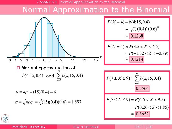 Chapter 6. 5 Normal Approximation to the Binomial Normal approximation of and President University
