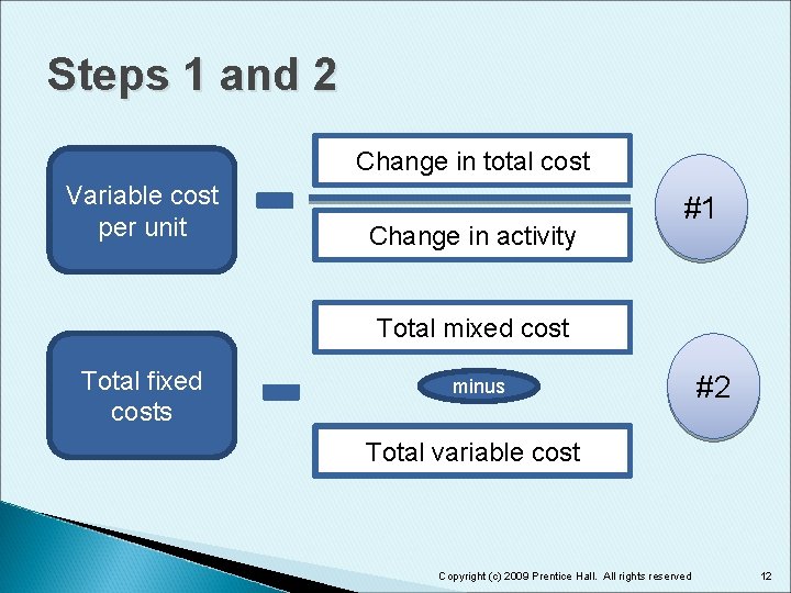 Steps 1 and 2 Change in total cost Variable cost per unit Change in