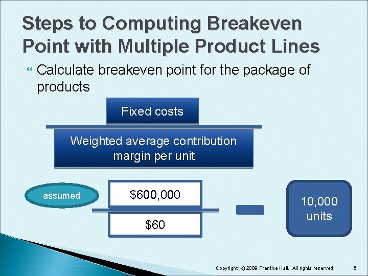 Steps to Computing Breakeven Point with Multiple Product Lines Calculate breakeven point for the