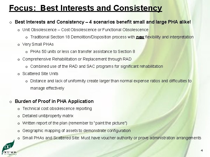 Focus: Best Interests and Consistency o Best Interests and Consistency – 4 scenarios benefit