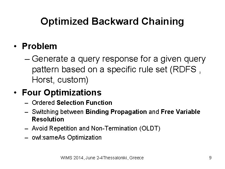 Optimized Backward Chaining Reasoning System for a Semantic