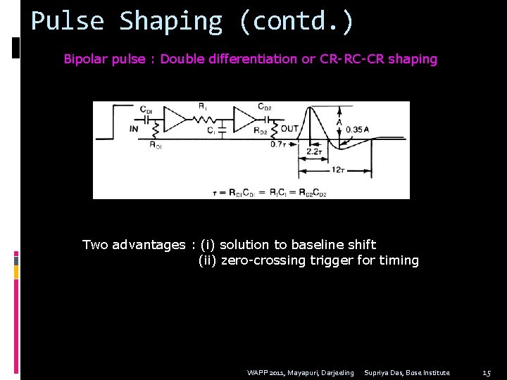 Pulse Shaping (contd. ) Bipolar pulse : Double differentiation or CR-RC-CR shaping Two advantages