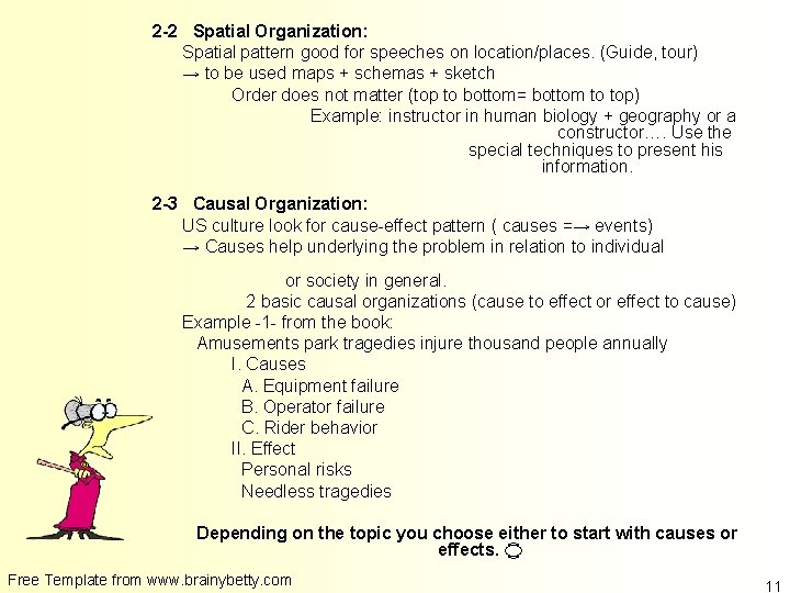 2 -2 Spatial Organization: Spatial pattern good for speeches on location/places. (Guide, tour) →