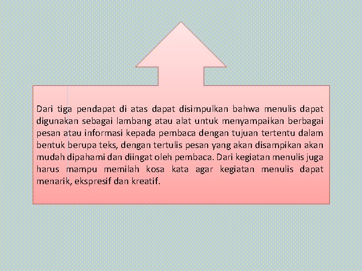 Dari tiga pendapat di atas dapat disimpulkan bahwa menulis dapat digunakan sebagai lambang atau Dari tiga pendapat di atas dapat disimpulkan bahwa menulis dapat digunakan sebagai lambang atau