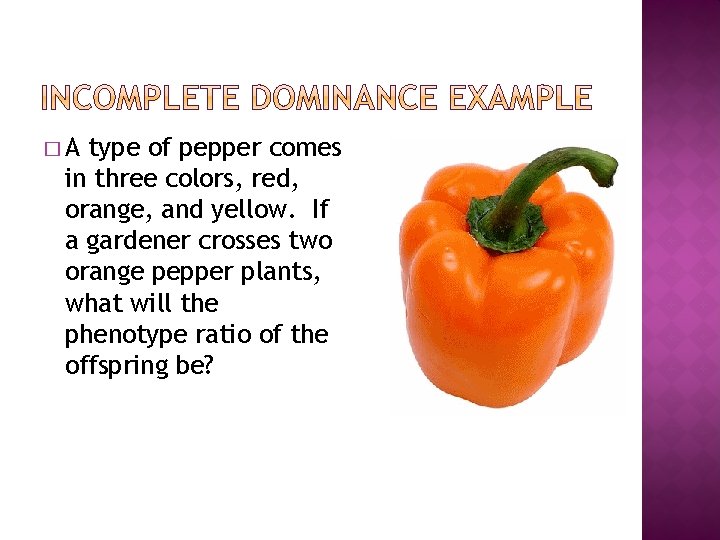 �A type of pepper comes in three colors, red, orange, and yellow. If a