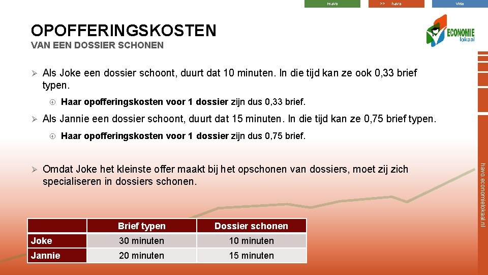 mavo >> havo vwo OPOFFERINGSKOSTEN VAN EEN DOSSIER SCHONEN Ø Als Joke een dossier