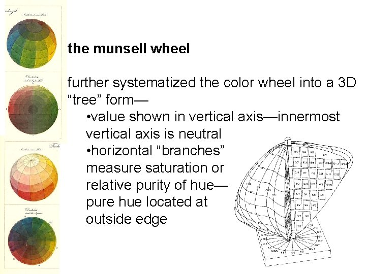 the munsell wheel further systematized the color wheel into a 3 D “tree” form—