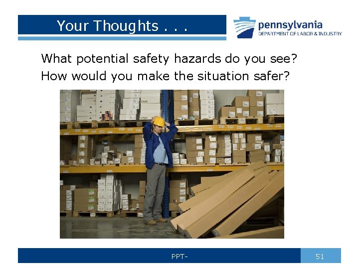 Your Thoughts. . . What potential safety hazards do you see? How would you