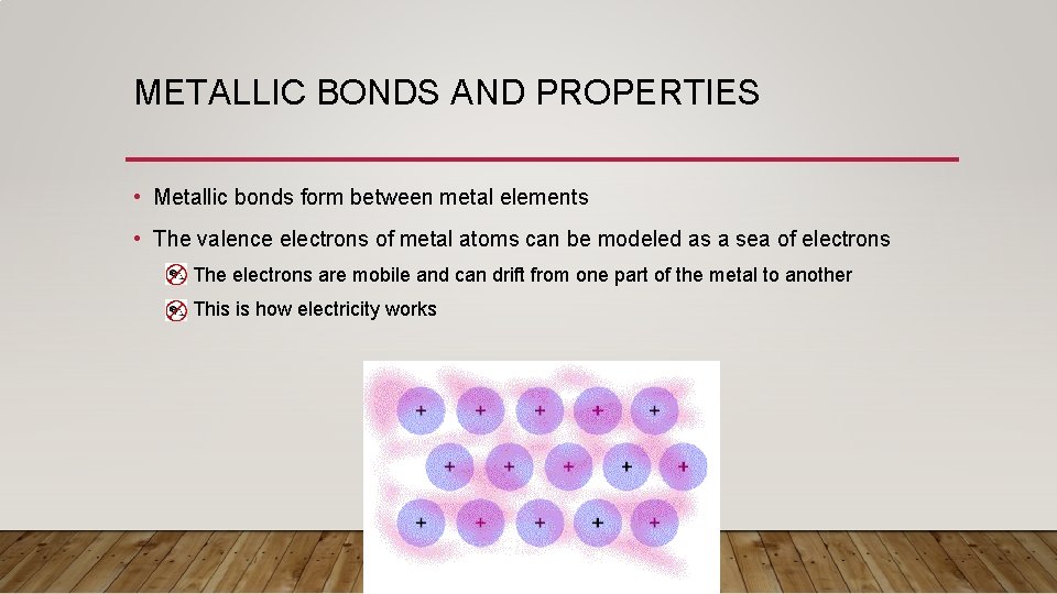 METALLIC BONDS AND PROPERTIES • Metallic bonds form between metal elements • The valence