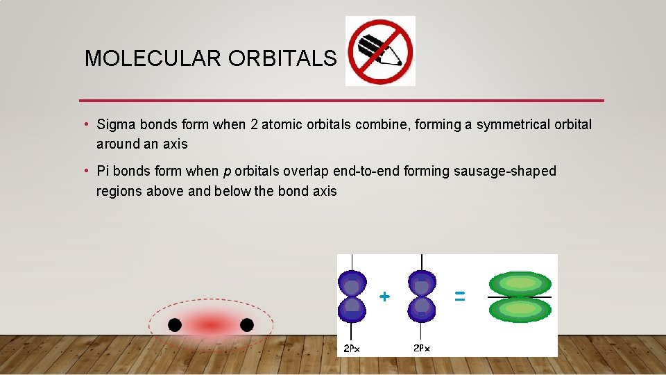 MOLECULAR ORBITALS • Sigma bonds form when 2 atomic orbitals combine, forming a symmetrical