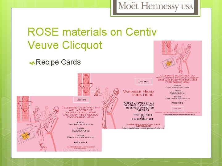 ROSE materials on Centiv Veuve Clicquot Recipe Cards 