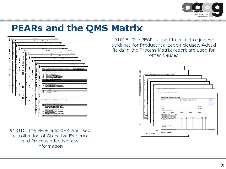 PEARs and the QMS Matrix 9101 E: The PEAR is used to collect objective