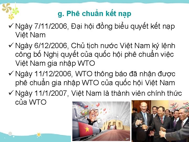 g. Phê chuẩn kết nạp ü Ngày 7/11/2006, Đại hội đồng biểu quyết kết