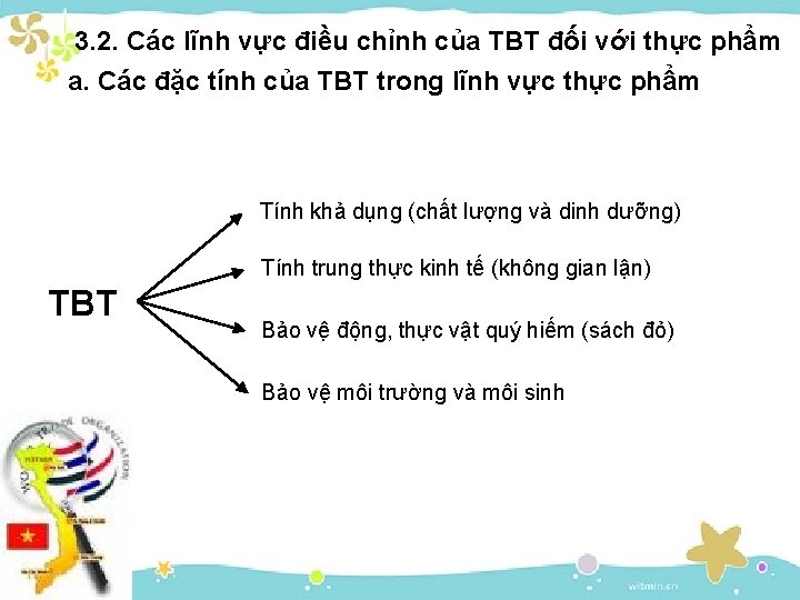 3. 2. Các lĩnh vực điều chỉnh của TBT đối với thực phẩm a.