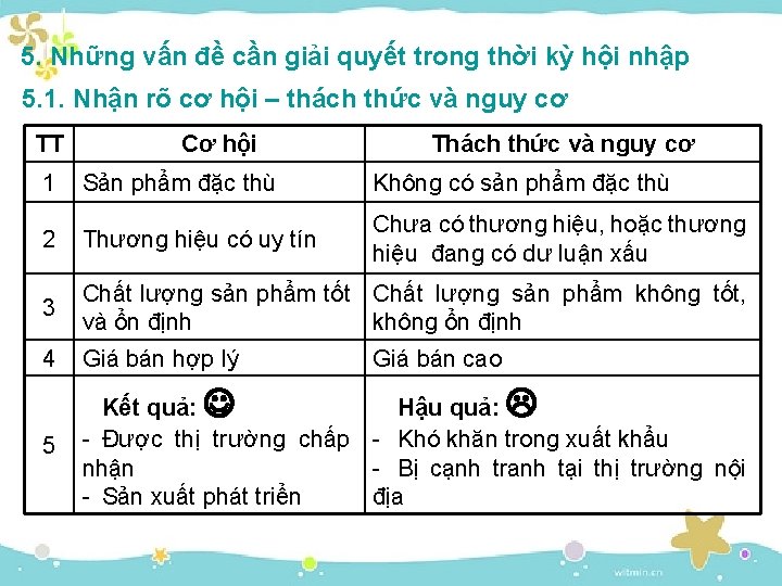 5. Những vấn đề cần giải quyết trong thời kỳ hội nhập 5. 1.