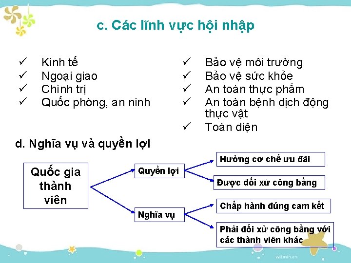 c. Các lĩnh vực hội nhập ü ü Kinh tế Ngoại giao Chính trị